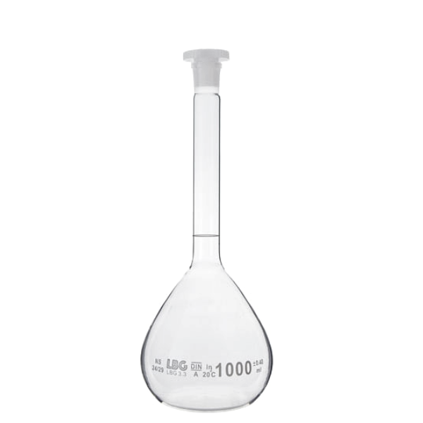 Fiole jaugée en verre avec bouchon